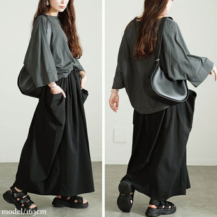 大きいサイズ レディース ビッグポケット変形ドレープスカート　nw-24037