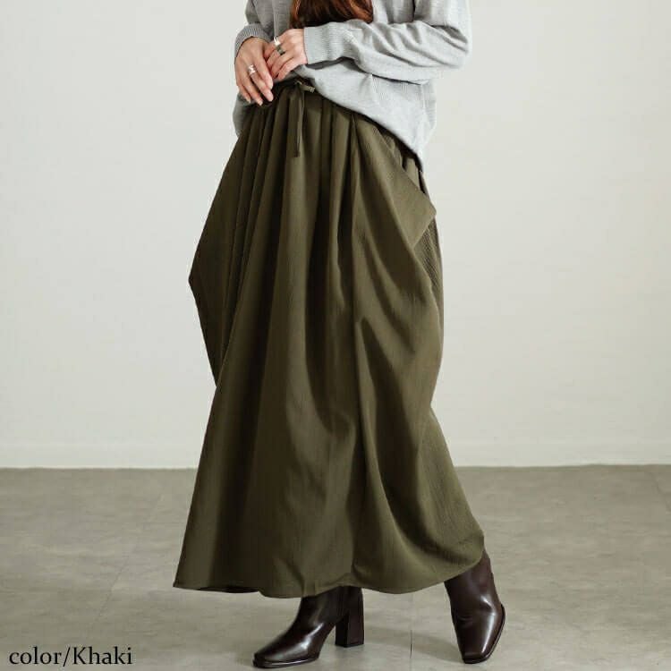 大きいサイズ レディース ビッグポケット変形ドレープスカート　nw-24037