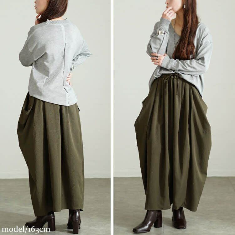 大きいサイズ レディース ビッグポケット変形ドレープスカート　nw-24037