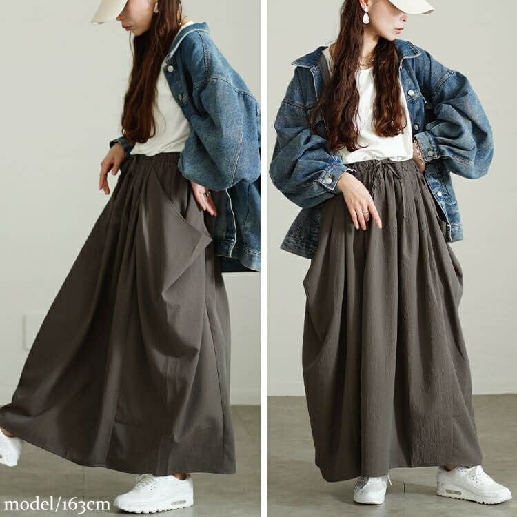大きいサイズ レディース ビッグポケット変形ドレープスカート　nw-24037
