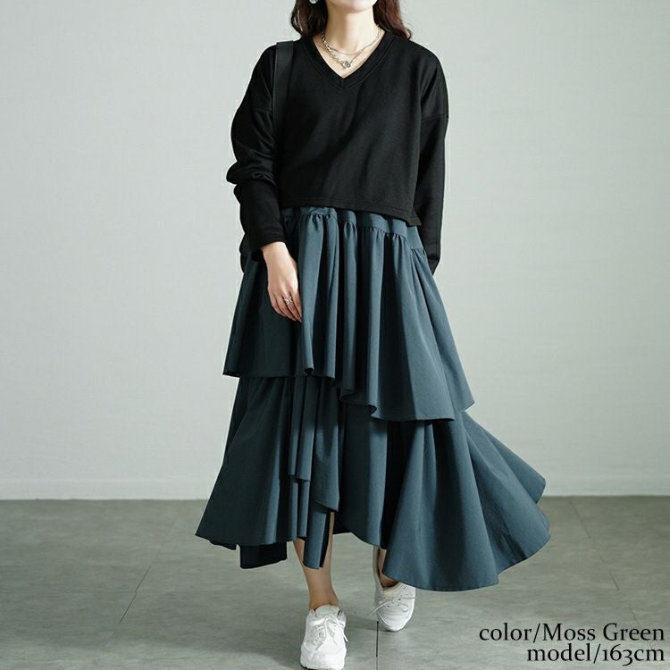 大きいサイズ レディース アシメティアードドッキングワンピース nw