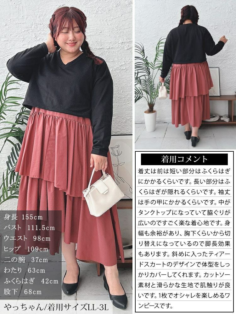 大きいサイズ レディース アシメティアードドッキングワンピース　nw-24033