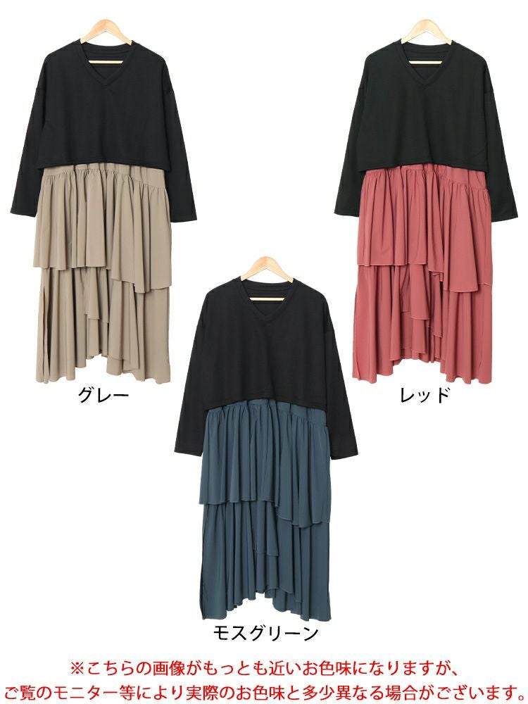 大きいサイズ レディース アシメティアードドッキングワンピース　nw-24033