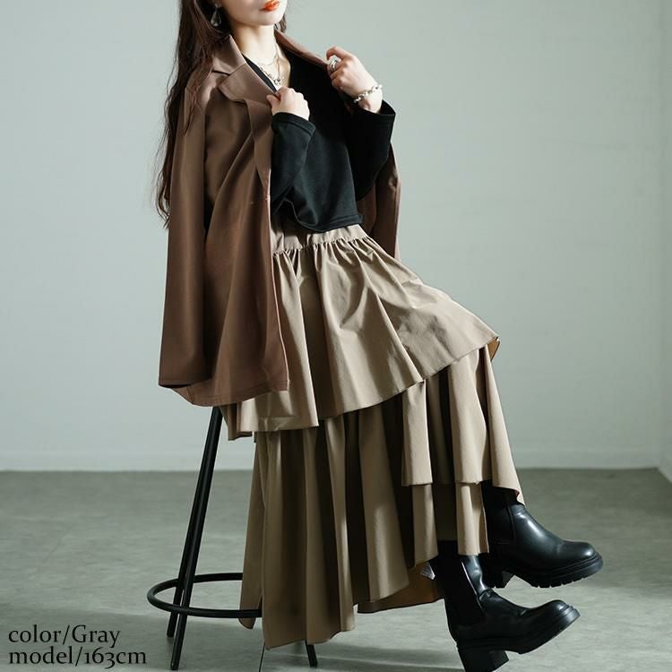 大きいサイズ レディース アシメティアードドッキングワンピース　nw-24033 グレー