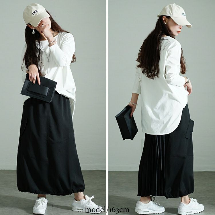 大きいサイズ レディース プリーツ切り替えバルーンスカート　nw-24031