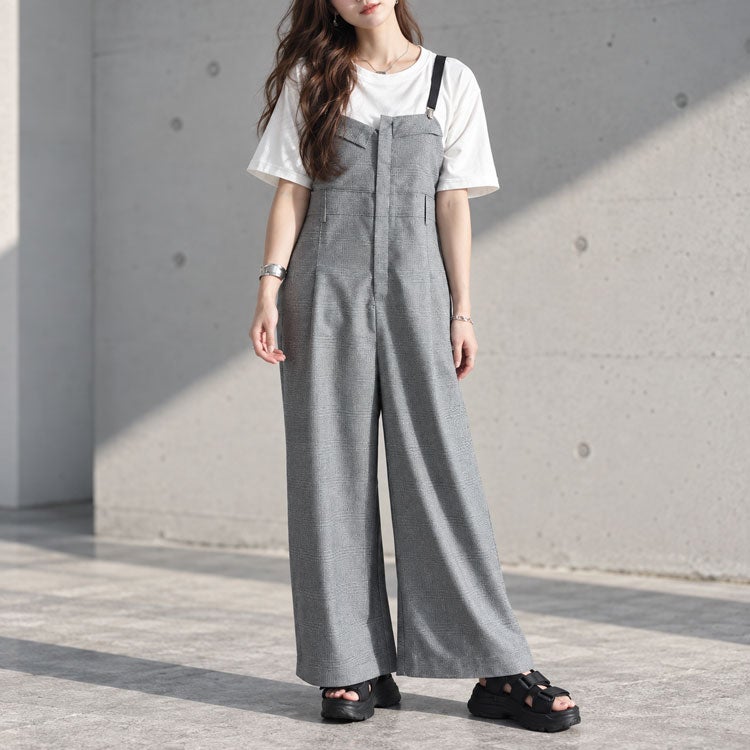 大きいサイズ レディース サスペンダー付きグレンチェックサロペット　sw-0674