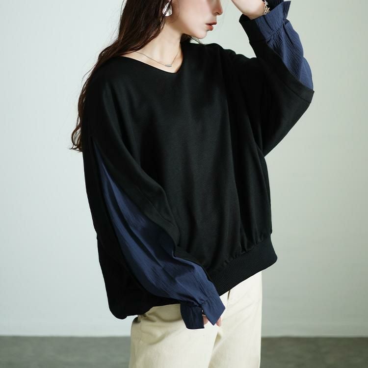大きいサイズ レディース 切り替えスリーブドルマンプルオーバー　sw-0677 ブラック