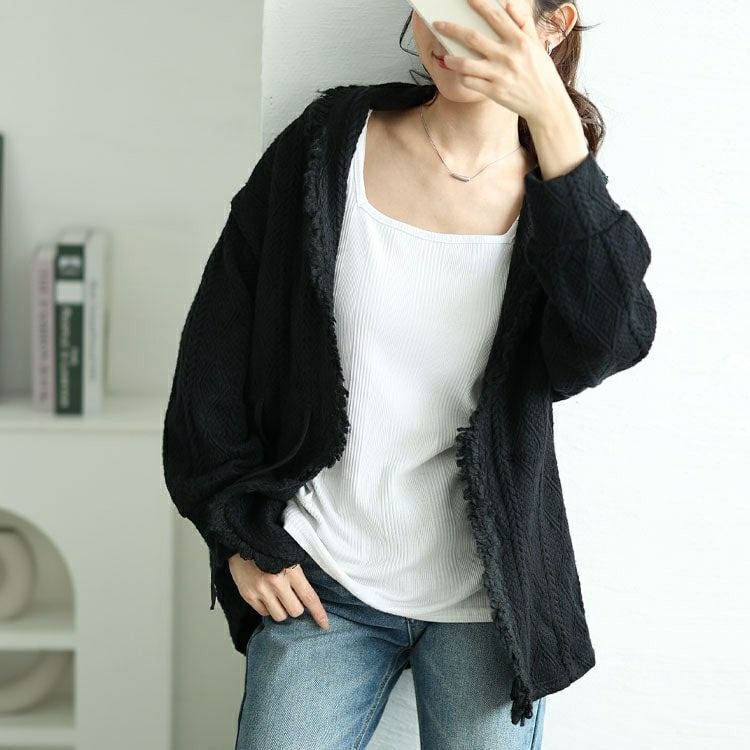 大きいサイズ レディース フリンジガウンカーディガン　jp506