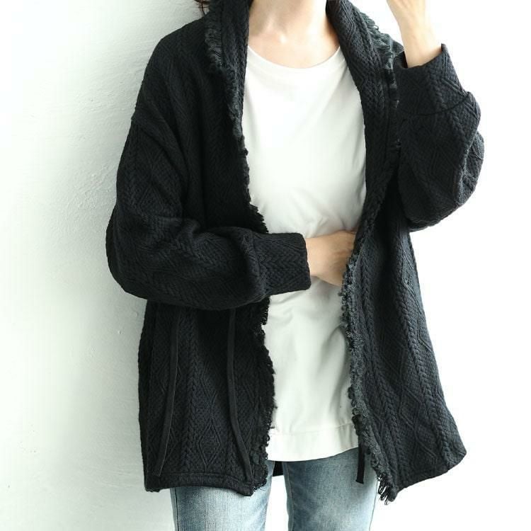大きいサイズ レディース フリンジガウンカーディガン　jp506 ブラック