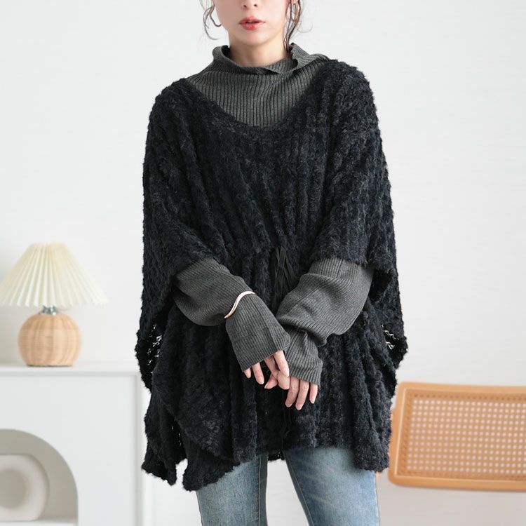 大きいサイズ レディース ドロストポンチョ風ニットチュニック　jp502