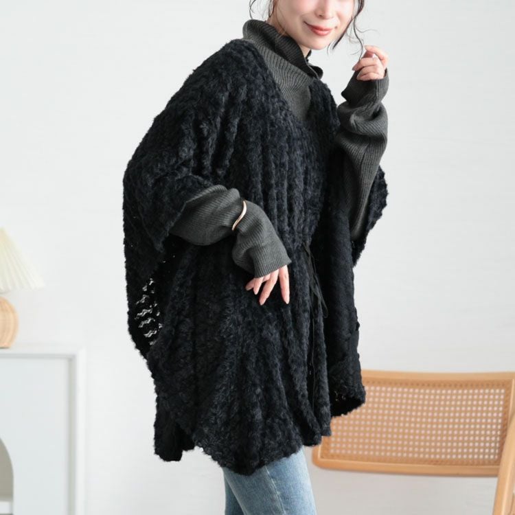 大きいサイズ レディース ドロストポンチョ風ニットチュニック　jp502