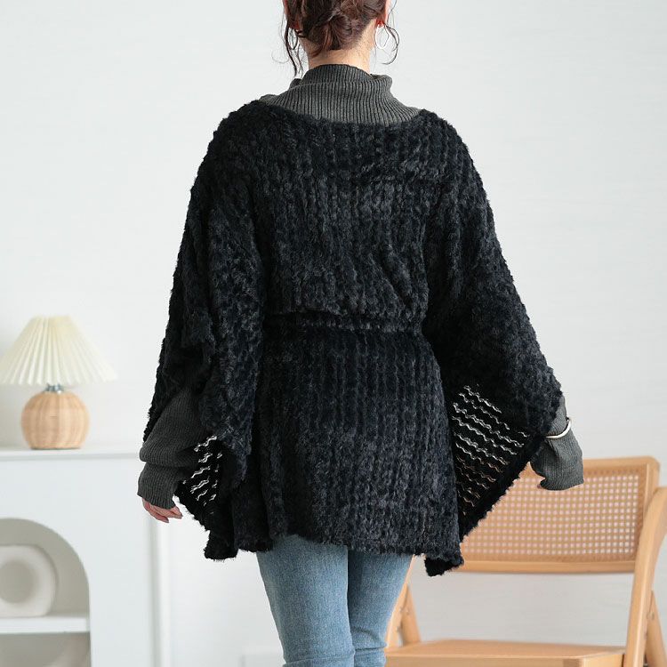 大きいサイズ レディース ドロストポンチョ風ニットチュニック　jp502