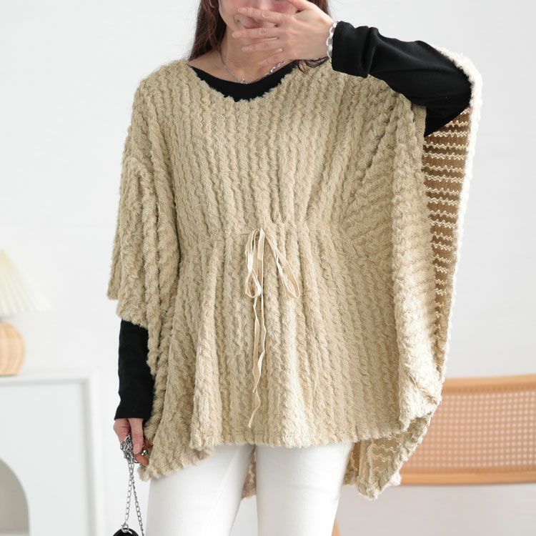 大きいサイズ レディース ドロストポンチョ風ニットチュニック　jp502