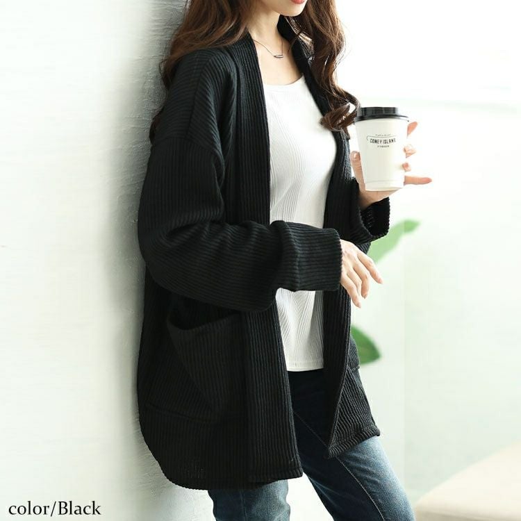 大きいサイズ レディース 太リブニットスキッパーカーディガン　jp505