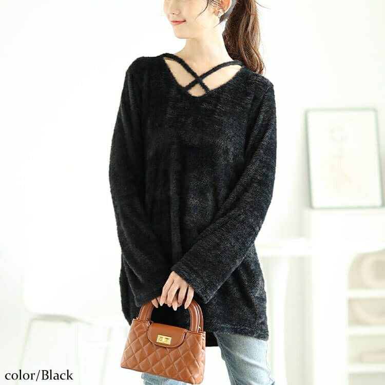 大きいサイズ レディース フロントクロスシャギーニット　jp503