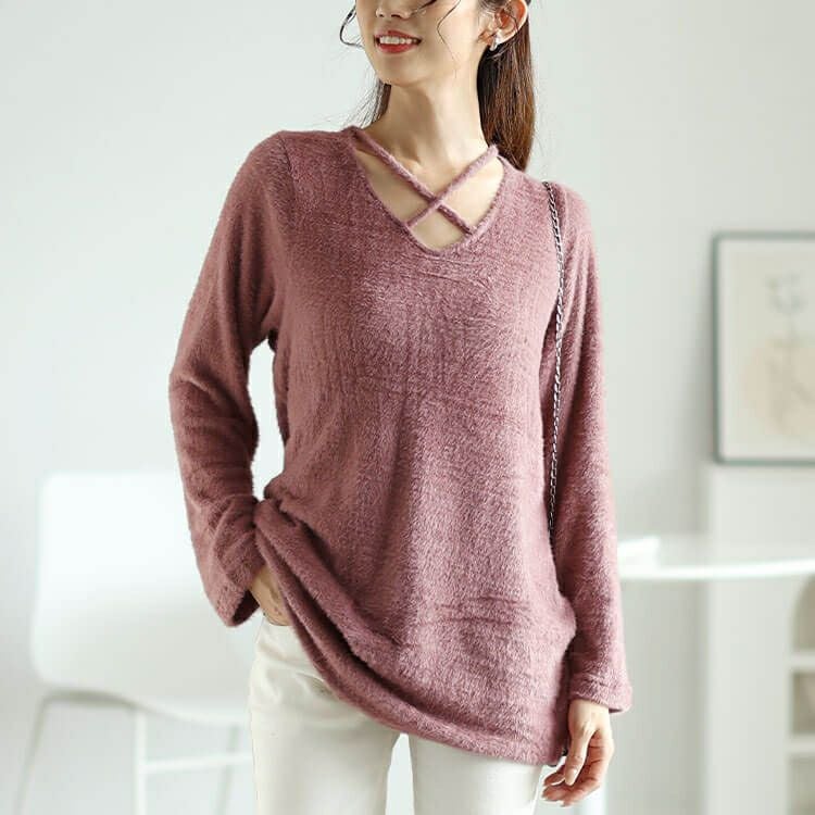 大きいサイズ レディース フロントクロスシャギーニット　jp503