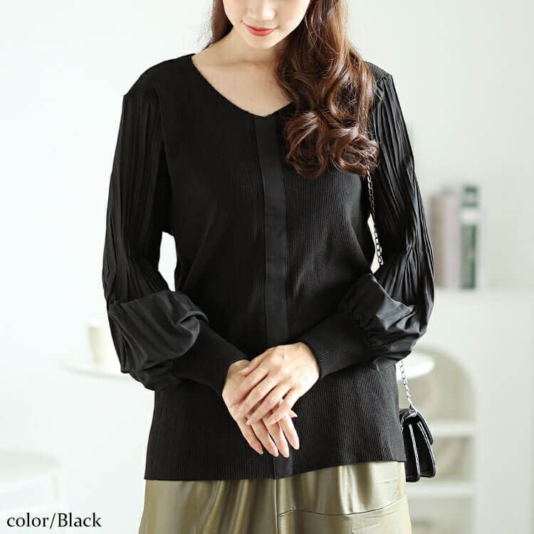 大きいサイズ レディース プリーツボリュームスリーブプルオーバー　jp501