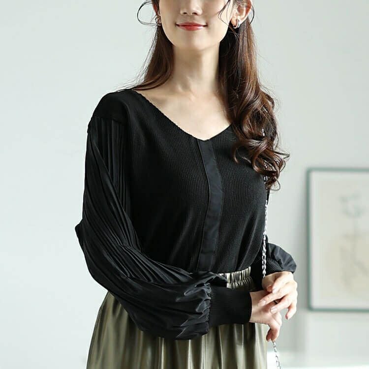 大きいサイズ レディース プリーツボリュームスリーブプルオーバー　jp501