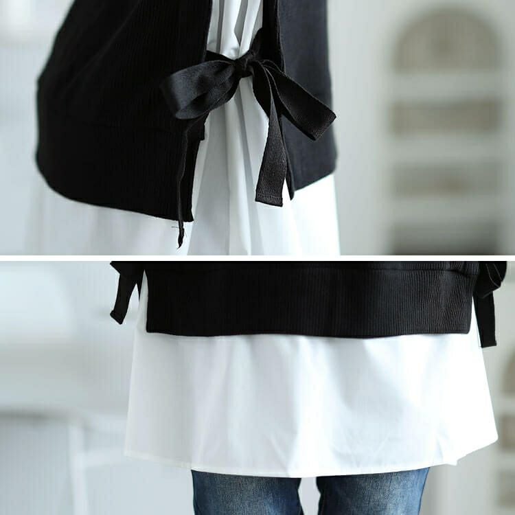 大きいサイズ レディース サイドリボンフェイクレイヤードチュニック　jp507