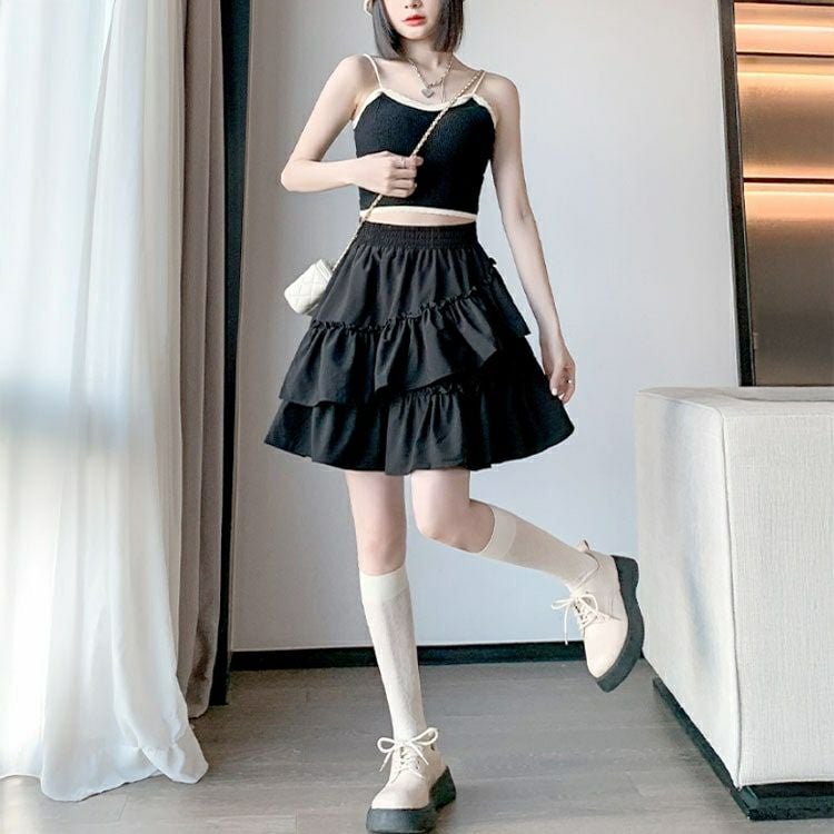 大きいサイズ レディース インナーパンツ付きフリルミニスカート　goldy-1586 【メール便可】