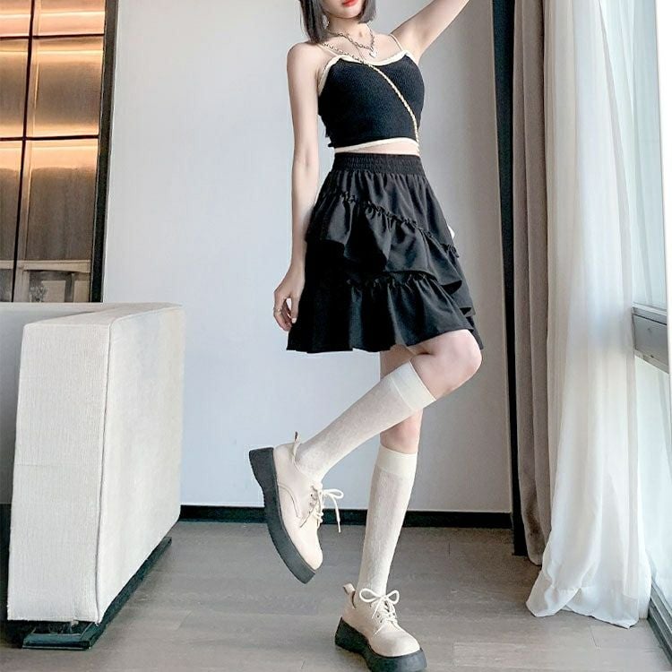 大きいサイズ レディース インナーパンツ付きフリルミニスカート　goldy-1586 【メール便可】