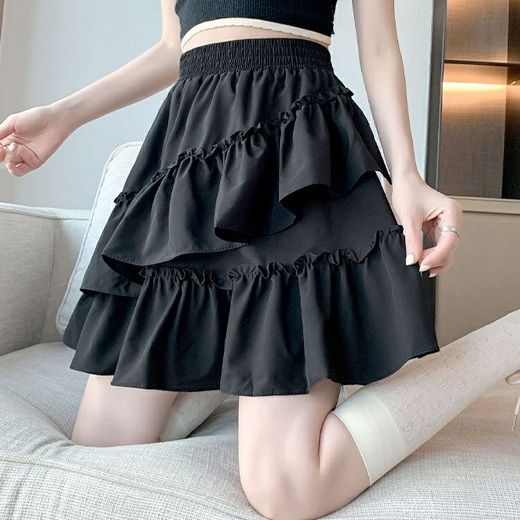 大きいサイズ レディース インナーパンツ付きフリルミニスカート　goldy-1586 【メール便可】