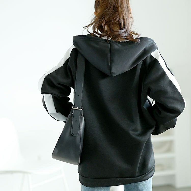 大きいサイズ レディース 裏起毛袖ラインジップアップパーカー　goldy-1613