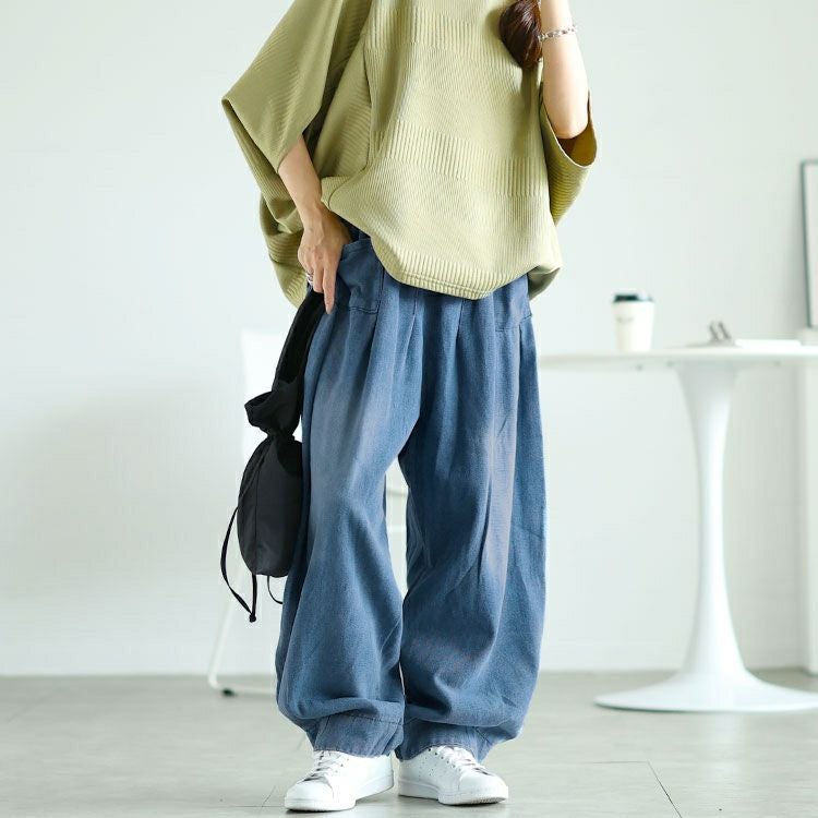 大きいサイズ レディース バルーンワイドデニムパンツ　goldy-1606