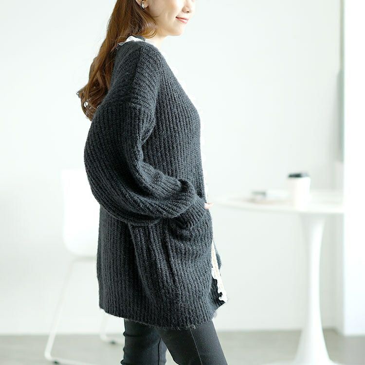 大きいサイズ レディース フリル付きミドルニットカーディガン　goldy-1605