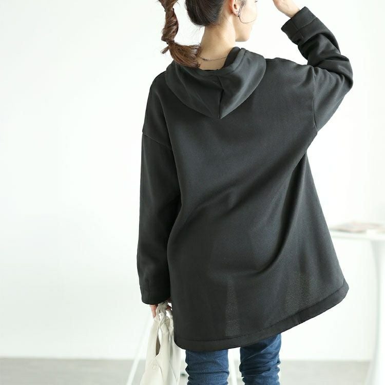 大きいサイズ レディース 裏起毛ゆるコクーンパーカーチュニック　goldy-1603