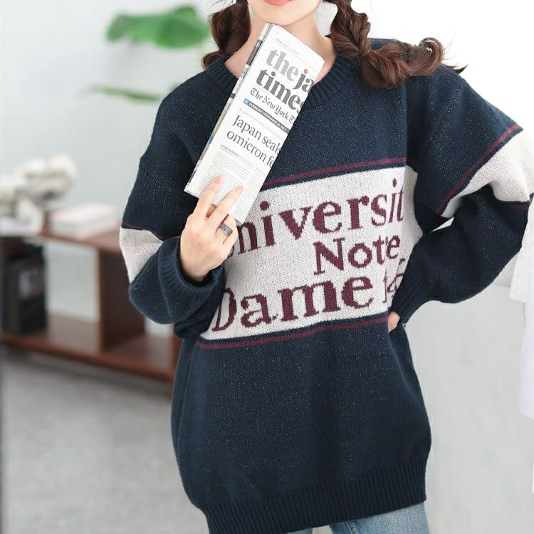 大きいサイズ レディース 英字ロゴ配色ニット　cros-240058