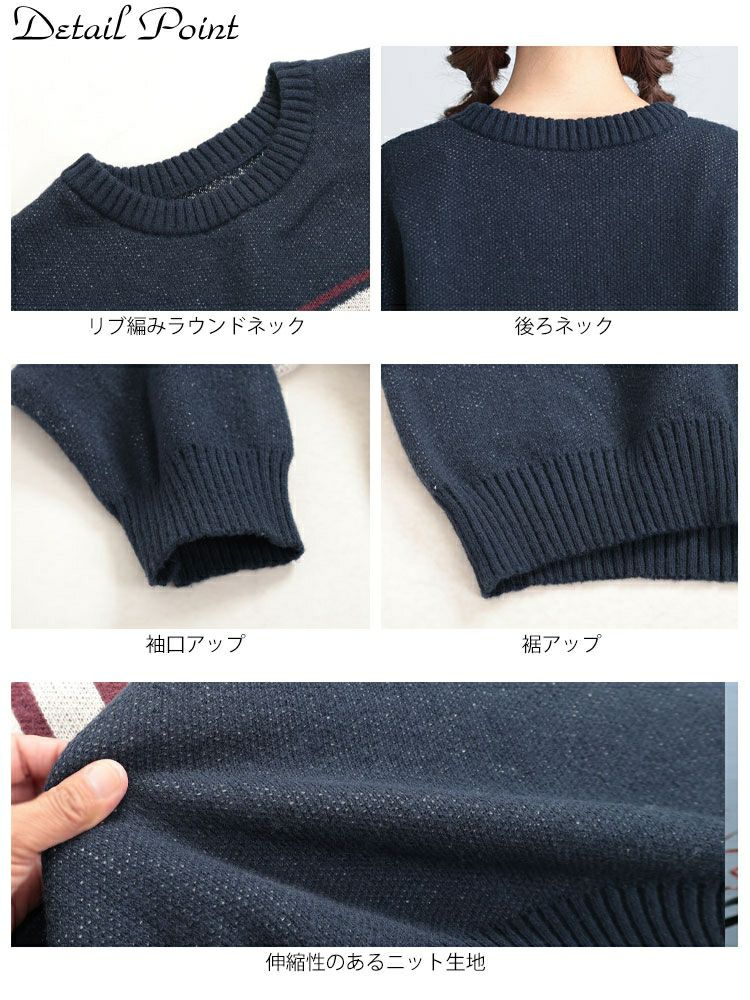 大きいサイズ レディース 英字ロゴ配色ニット　cros-240058