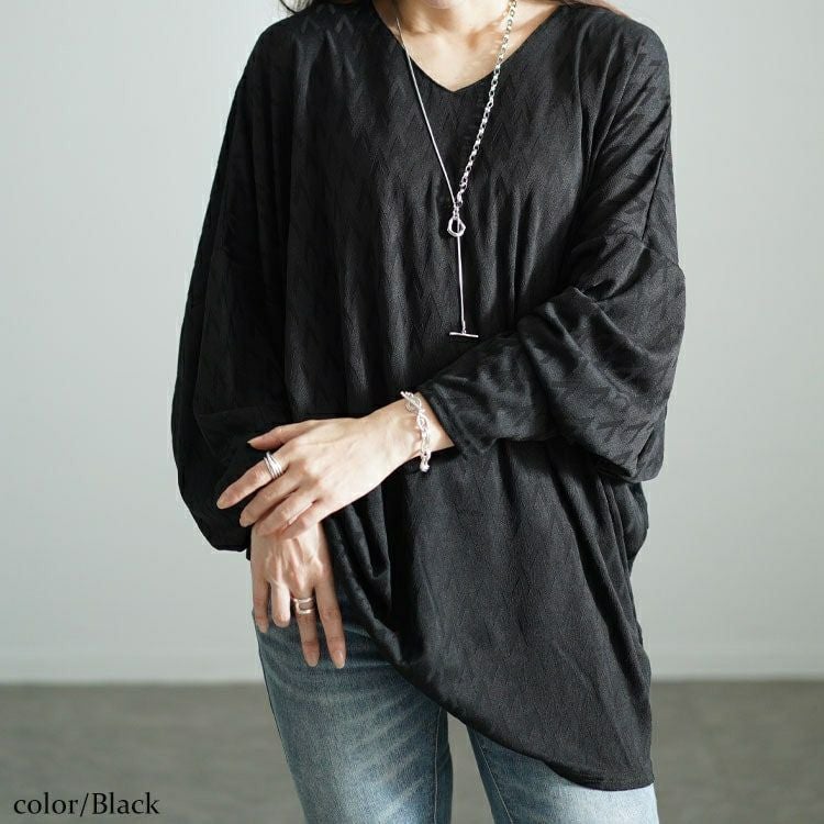 大きいサイズ レディース 三角ジャガードVネックドルマンプルオーバー　maru-30086