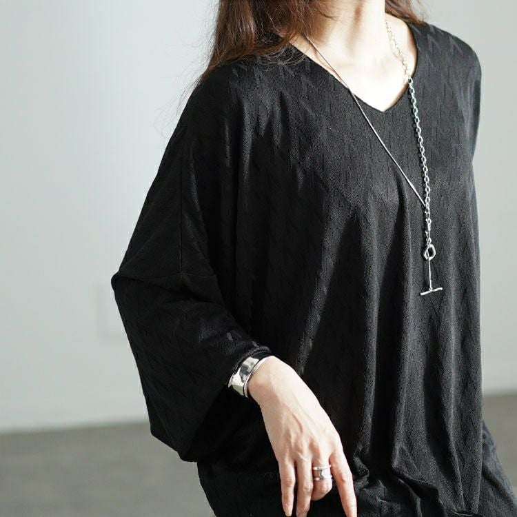 大きいサイズ レディース 三角ジャガードVネックドルマンプルオーバー　maru-30086