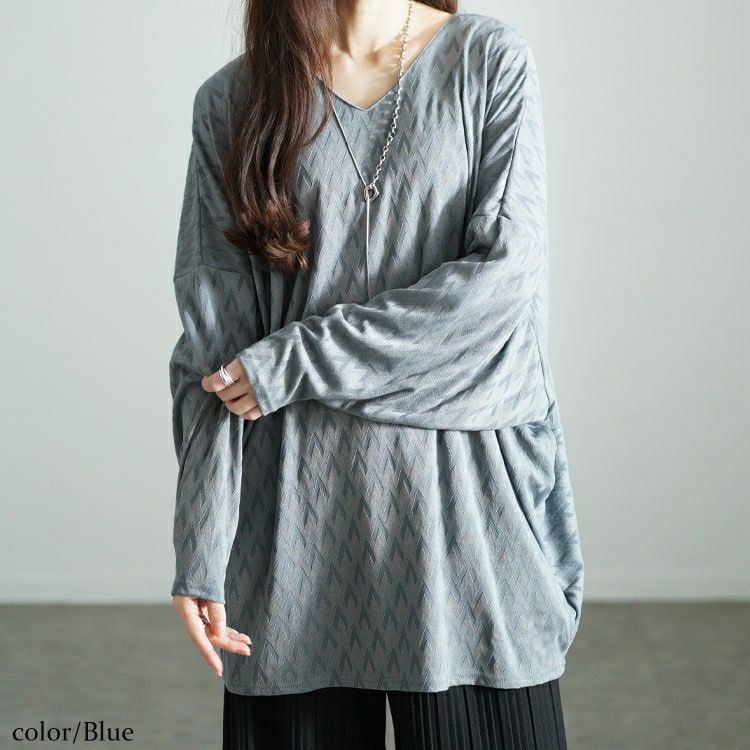 大きいサイズ レディース 三角ジャガードVネックドルマンプルオーバー　maru-30086