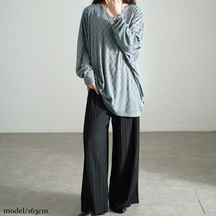 大きいサイズ レディース 三角ジャガードVネックドルマンプルオーバー　maru-30086