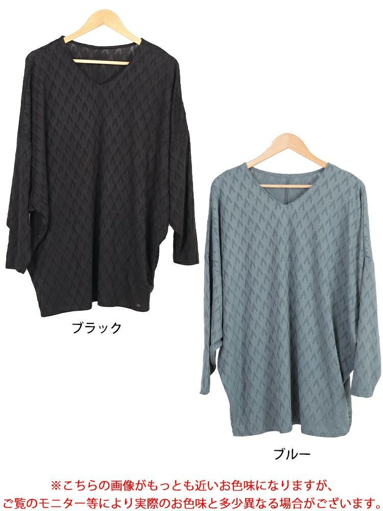 大きいサイズ レディース 三角ジャガードVネックドルマンプルオーバー　maru-30086