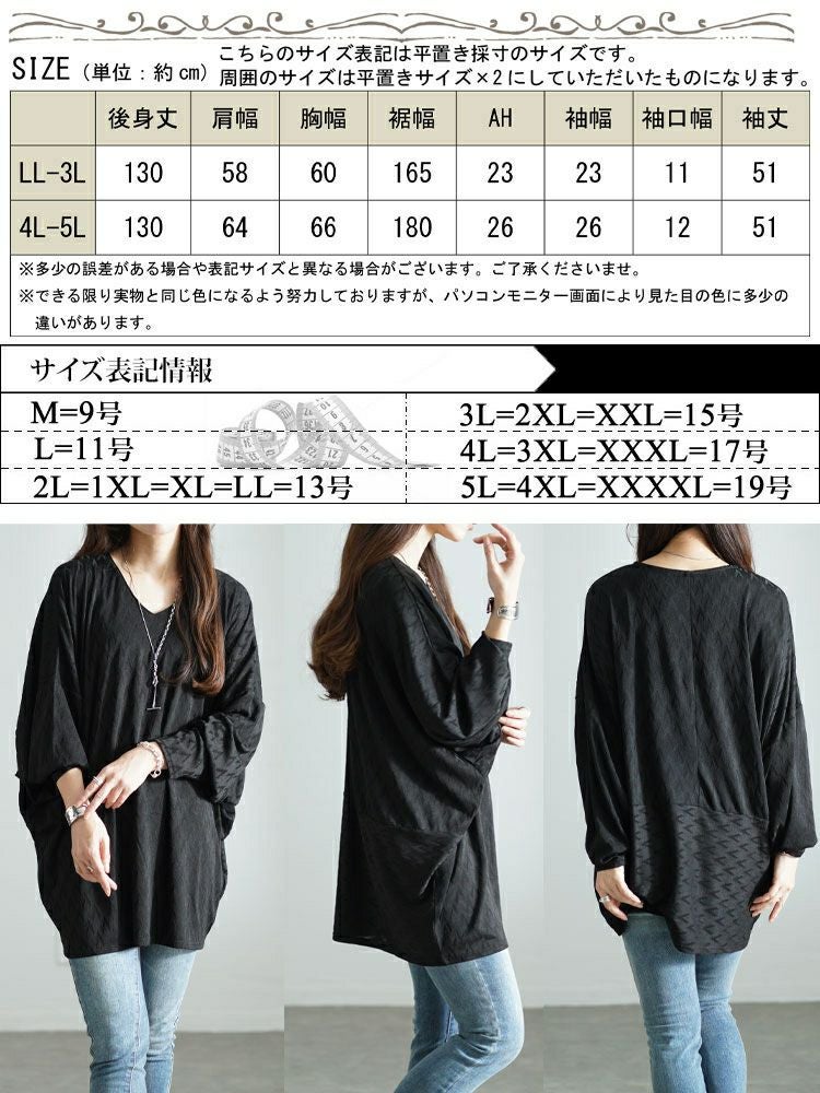 大きいサイズ レディース 三角ジャガードVネックドルマンプルオーバー　maru-30086