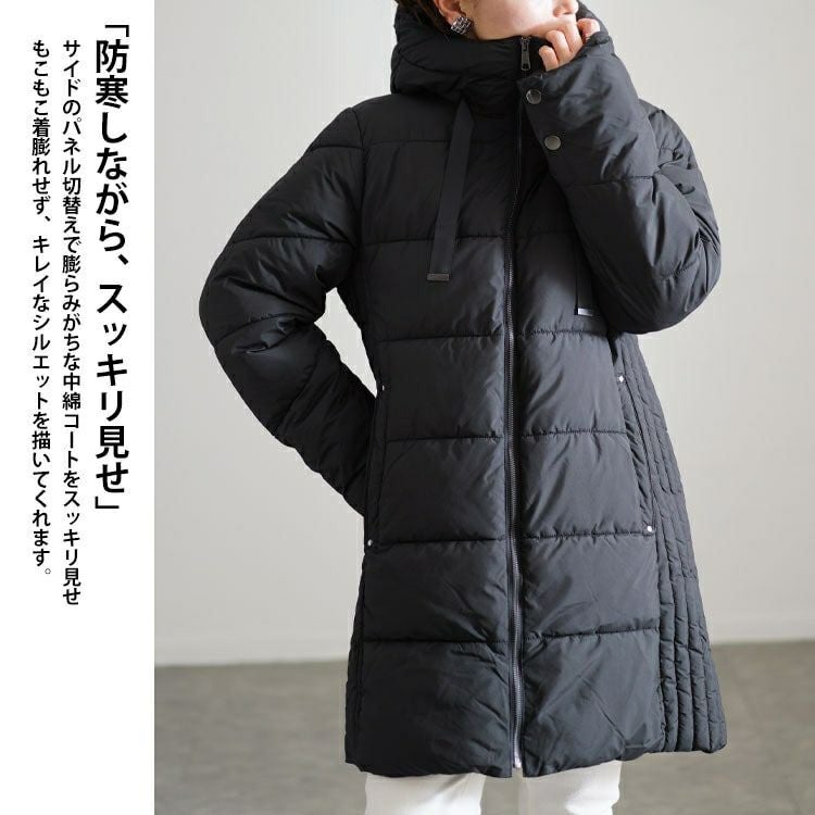 大きいサイズ レディース 撥水防風保温サイド切り替えファイバーダウンコート　mnfk-548808