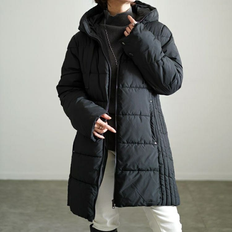 大きいサイズ レディース 撥水防風保温サイド切り替えファイバーダウンコート　mnfk-548808