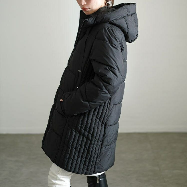 大きいサイズ レディース 撥水防風保温サイド切り替えファイバーダウンコート　mnfk-548808