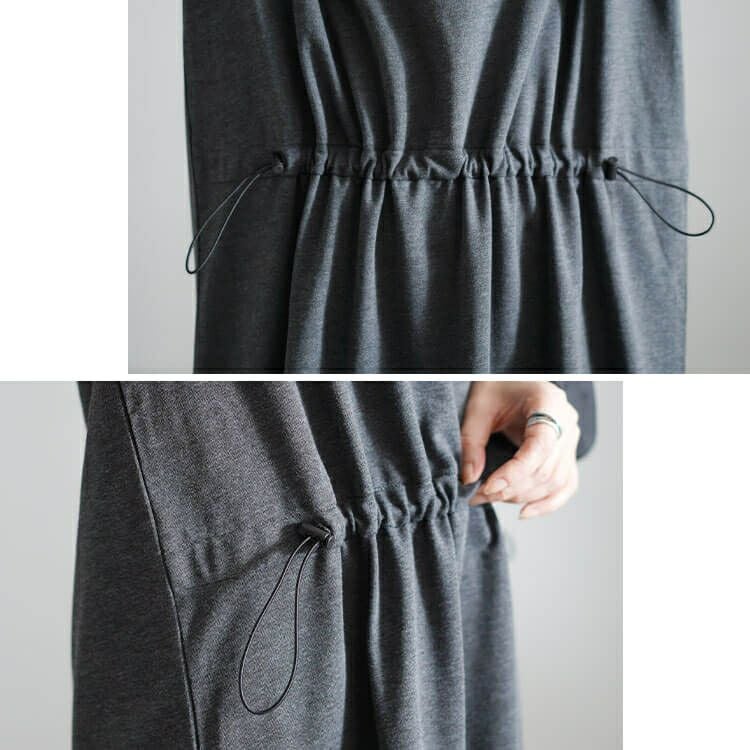 大きいサイズ レディース バイカラー袖ウエストドロストワンピース　fem-541