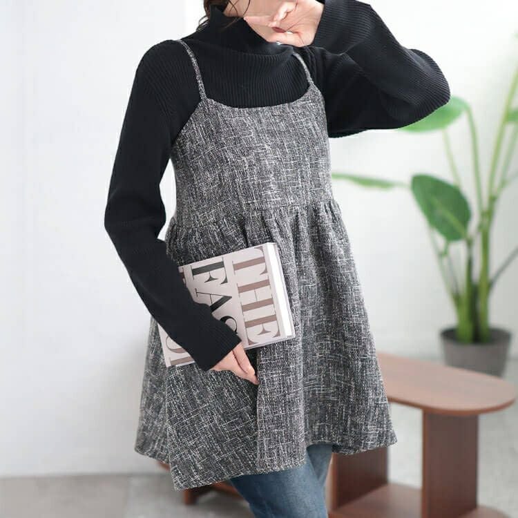 大きいサイズ レディース ツイードフレアキャミソールチュニック　tani-36735ll