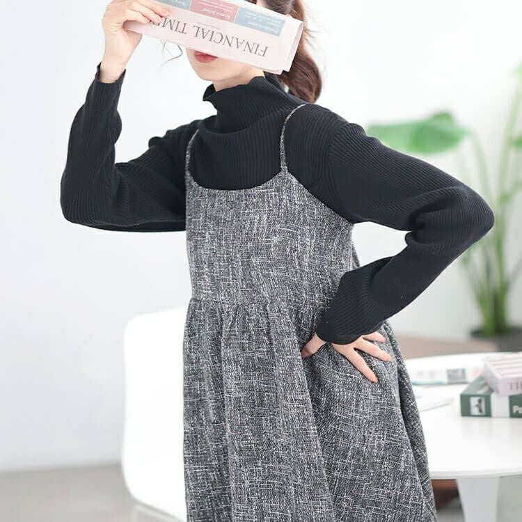 大きいサイズ レディース ツイードフレアキャミソールチュニック　tani-36735ll