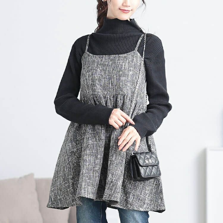 大きいサイズ レディース ツイードフレアキャミソールチュニック　tani-36735ll