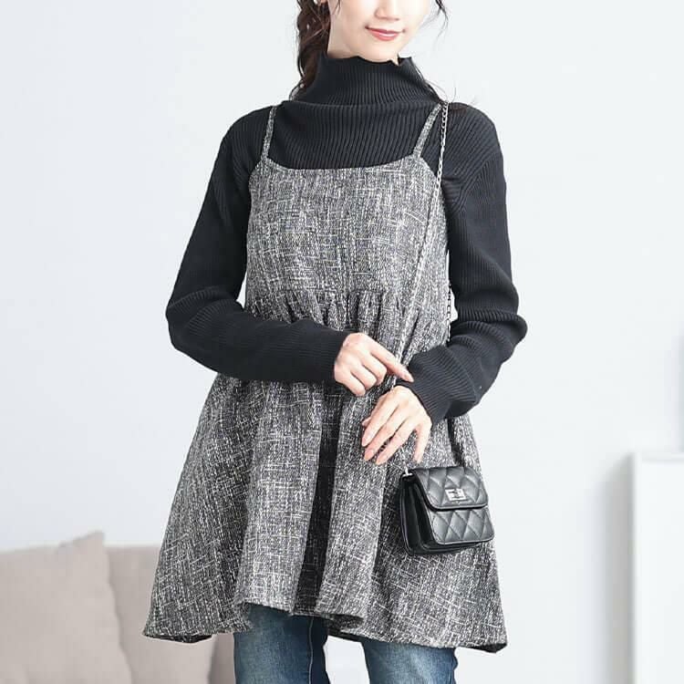 大きいサイズ レディース ツイードフレアキャミソールチュニック　tani-36735ll ブラック