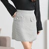 大きいサイズ レディース パールボタンツイードミニスカート　tani-25261ll オフ×ブラック