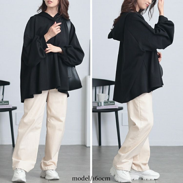 大きいサイズ レディース ボリュームスリーブラグランフレアパーカー　maru-30079