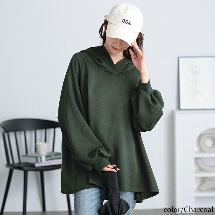 大きいサイズ レディース ボリュームスリーブラグランフレアパーカー　maru-30079