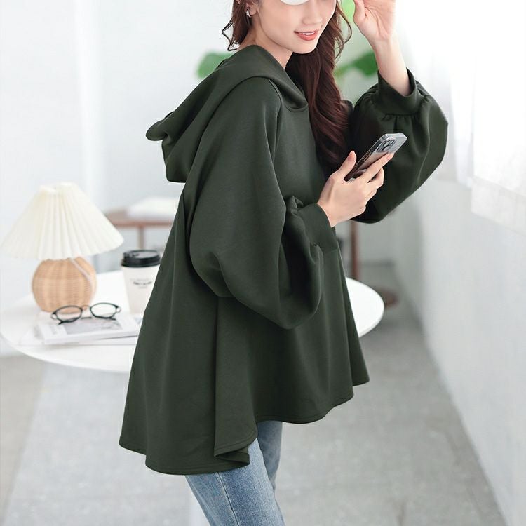 大きいサイズ レディース ボリュームスリーブラグランフレアパーカー　maru-30079